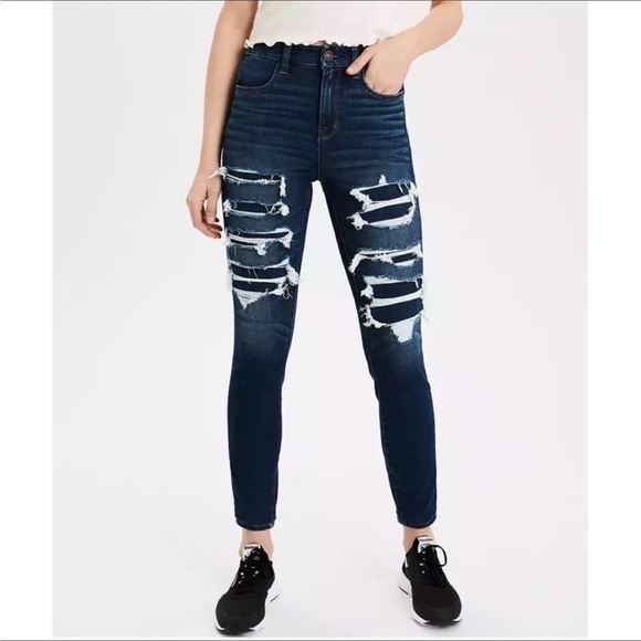 AE 360 Next Lvl Strtch Hi-Rise Jeggings Distressed Sz 4 - Picture 1 of 11